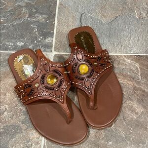 BCBGMaxAzria Brown Embellished Sandals